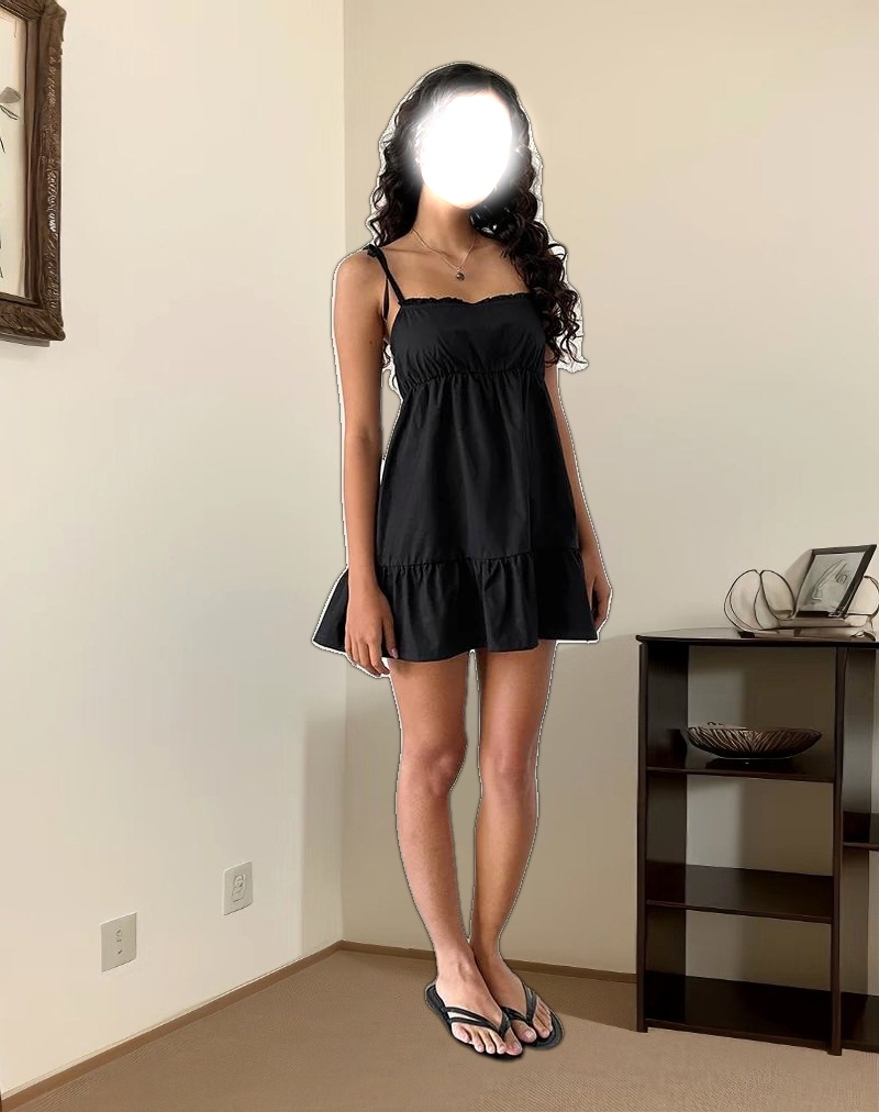 Nigta Tie Front Mini Dress in Poplin Black