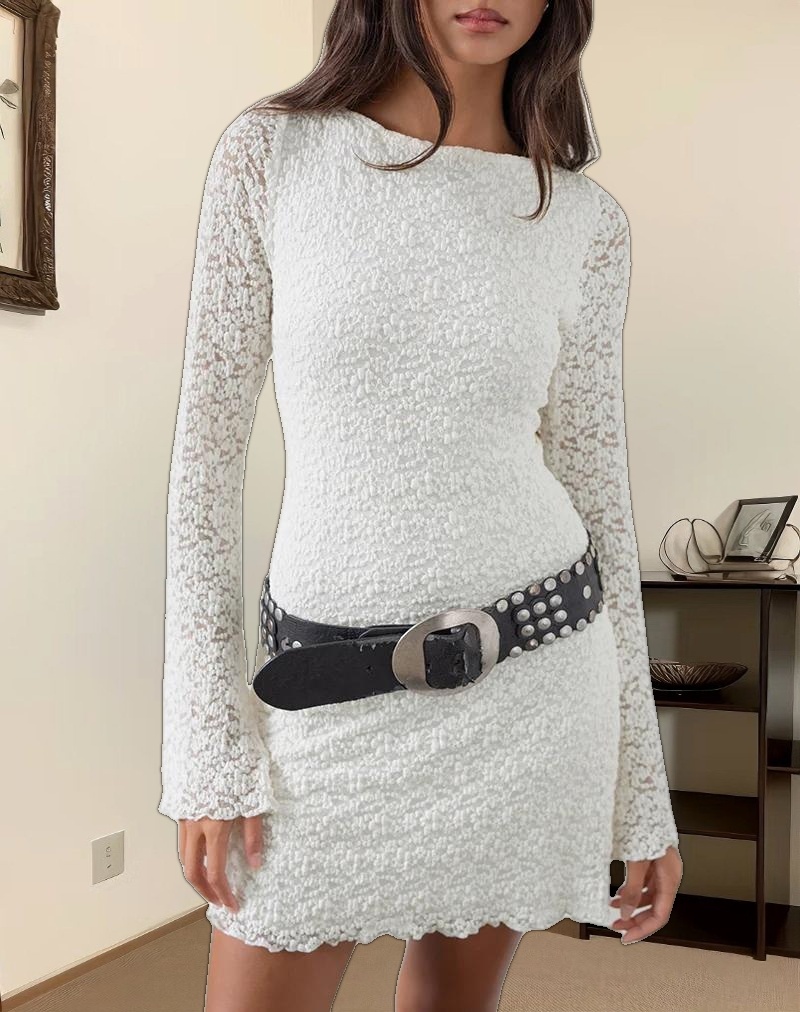 Sevila Long Sleeve Dress in Bubble Lace Ivory
