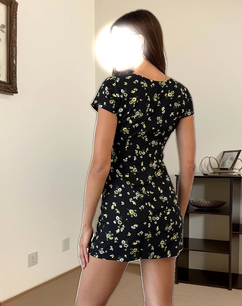 Omoni Mini Dress in Lemon and Lime Black