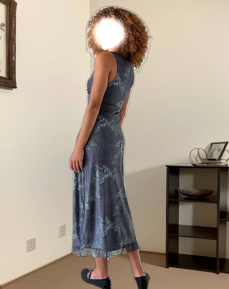 Gabriela Midi Dress in Faded Botanical Green