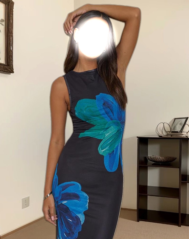 Fayola Printed Maxi Dress in Watercolour Flower Blue