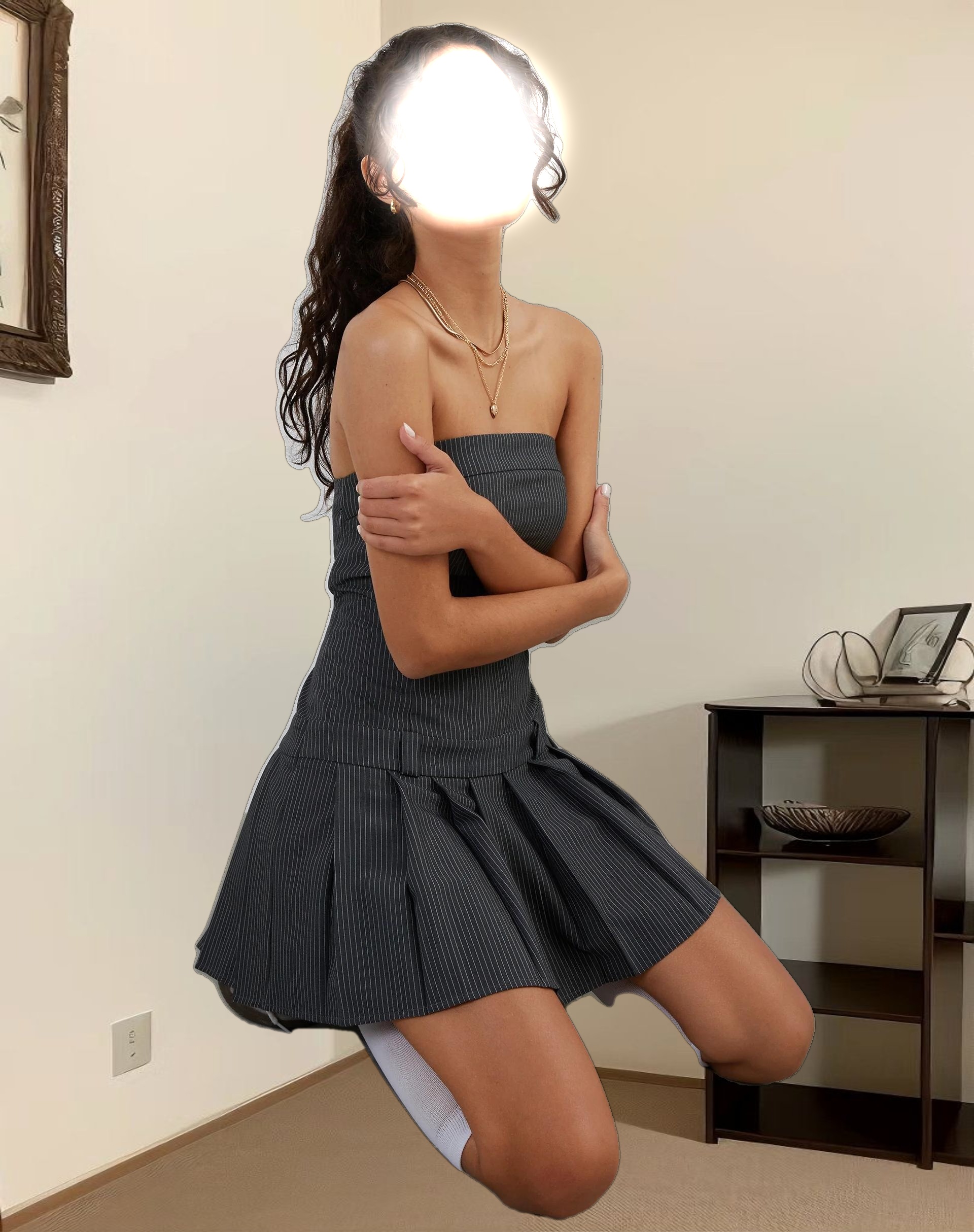 Payoda Mini Dress in Pinstripe Grey