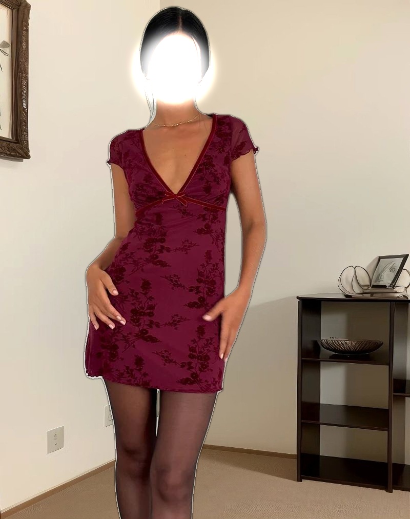 Evilia Dress in Botanical Flower Maroon