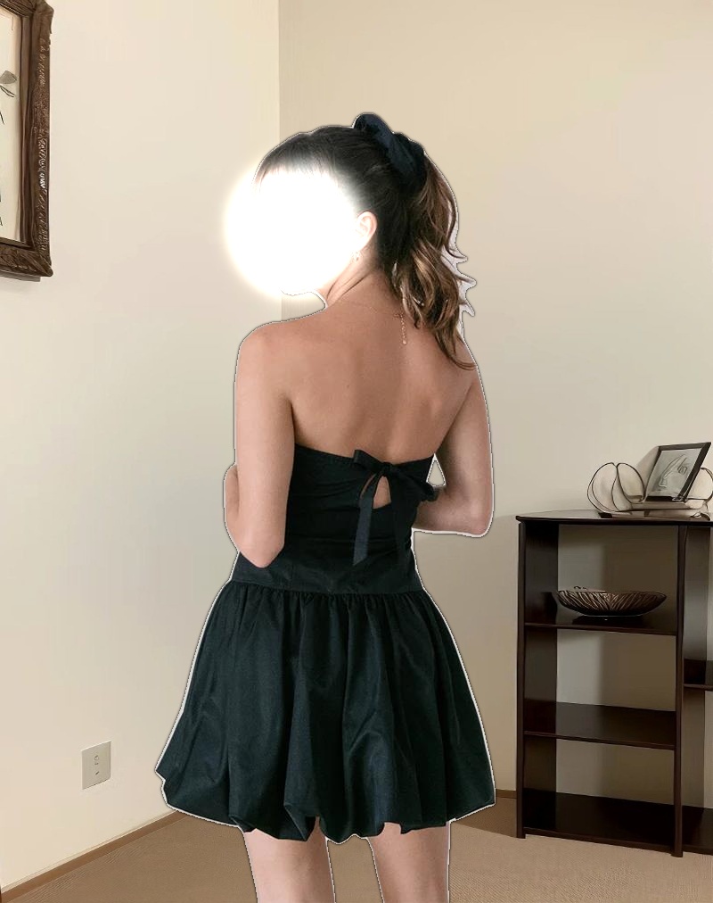 Krayofa Puffball Mini Dress in Black