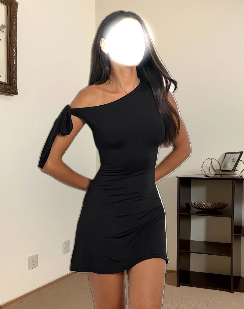 Xeenia One Shoulder Mini Dress in Slinky Black