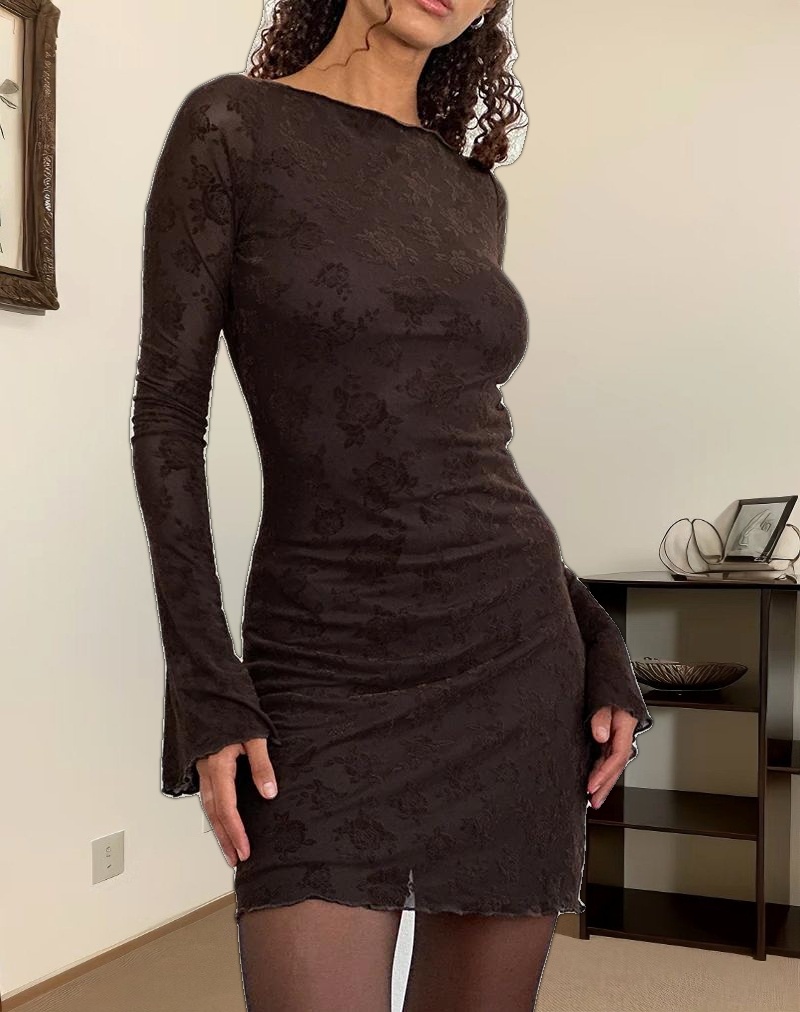 Sevila Long Sleeve Mini Dress in Romantic Rose Flock Brown