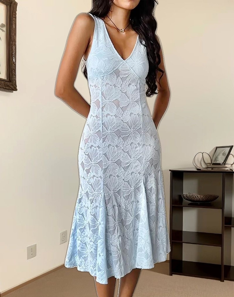Valea Midi Dress in Zinnia Lace Blue