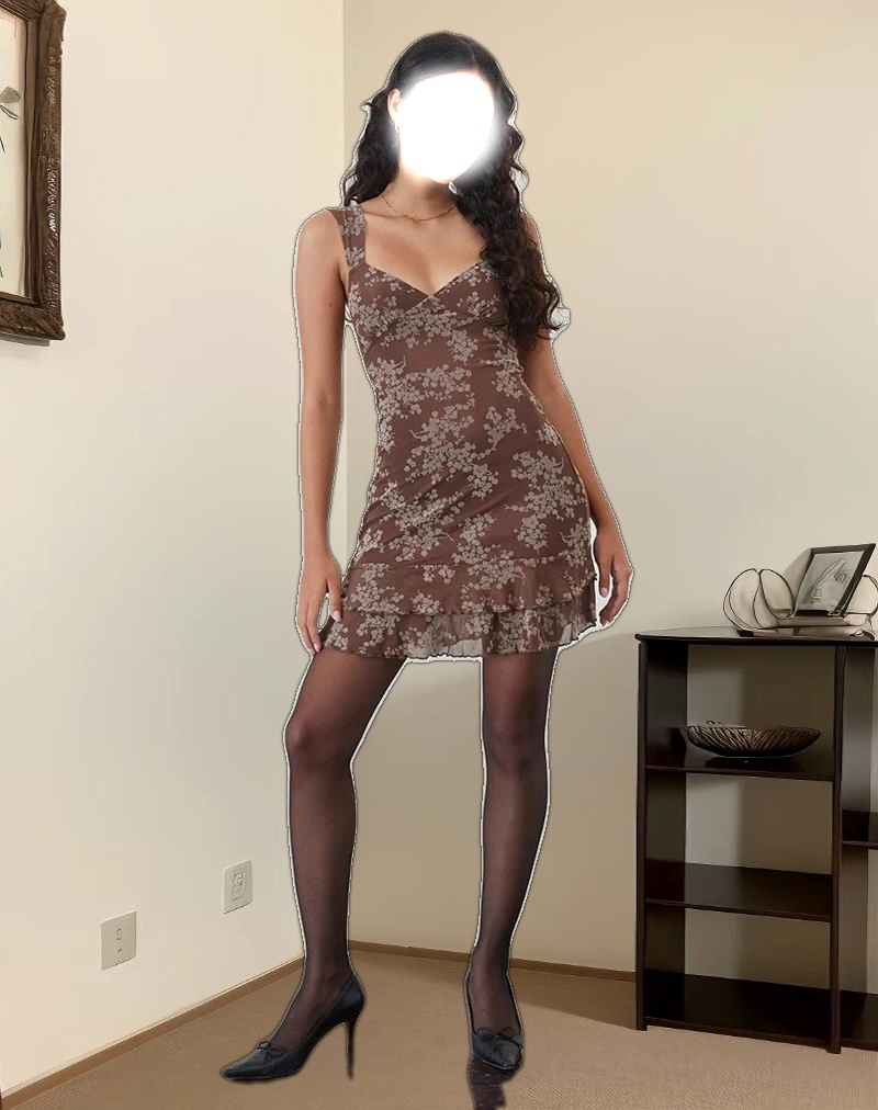 Astika Mini Dress in Blooming Vines Brown