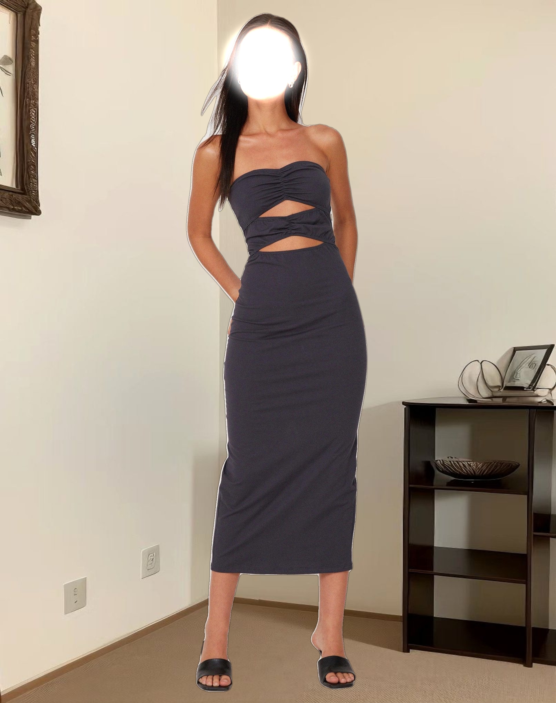 Dayuna Bandeau Midi Dress in Ocean Storm