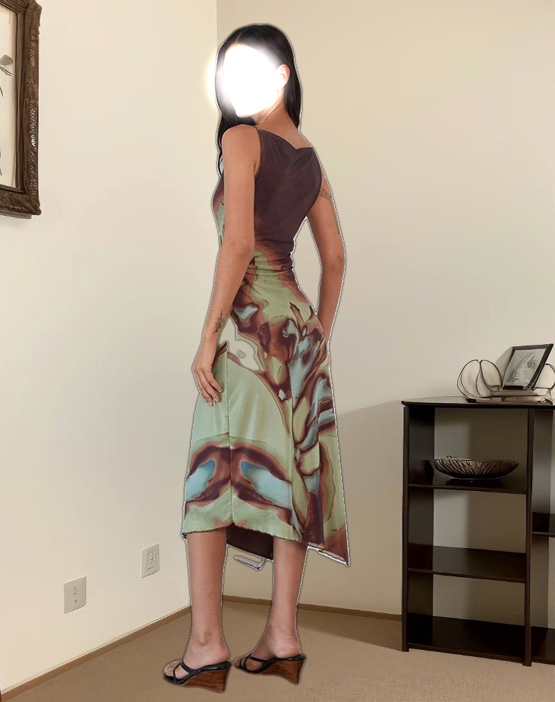 Aysun Midi Dress in Lumen Mesh Brown