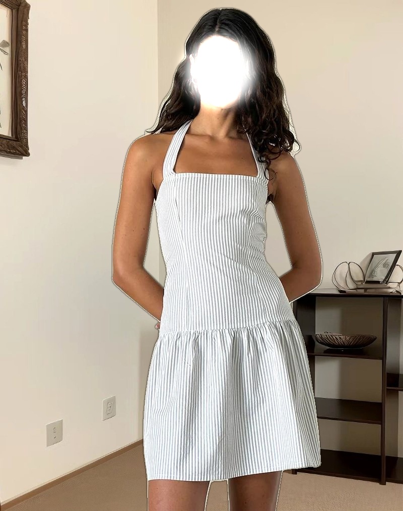 Panja Mini Dress in Small Stripe Vertical Grey