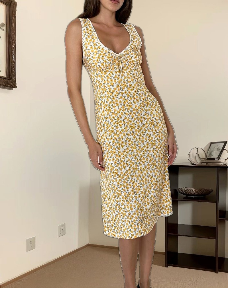 Lavisha Midi Dress in Yellow Cosmos Garden