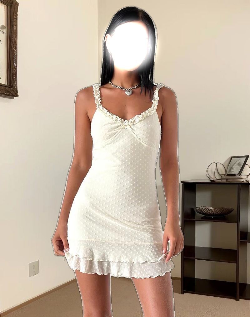 Bestari Mini Dress in Ivory Polka Flock