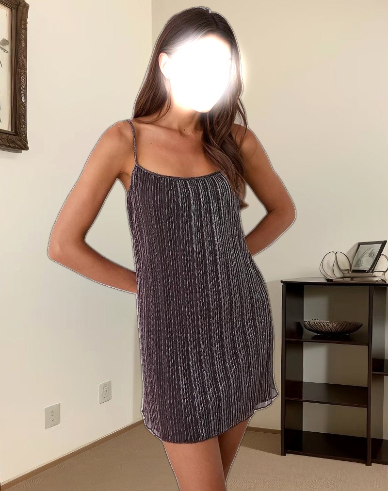 Cheria Mini Dress in Shimmer Plisse Brown