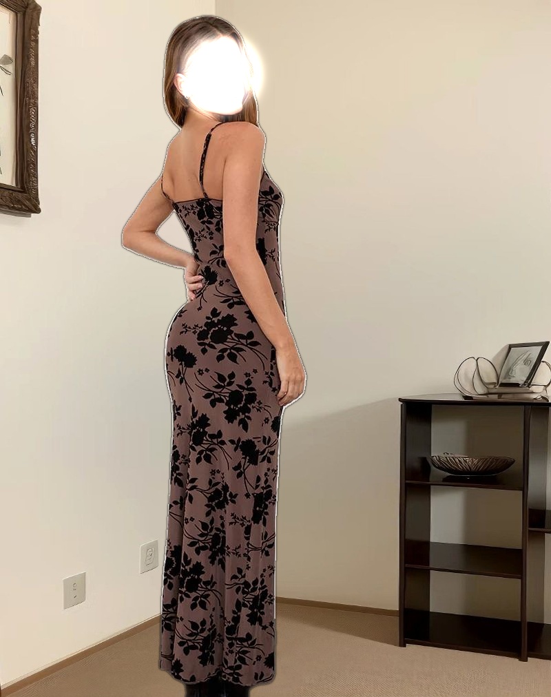 Darsih Cami Maxi Dress in Floral Flock Brown