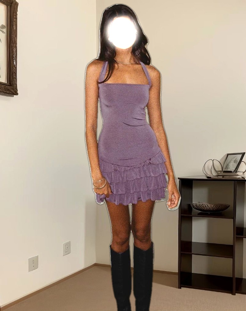 Laine Halterneck Mini Dress in Slinky Mulberry