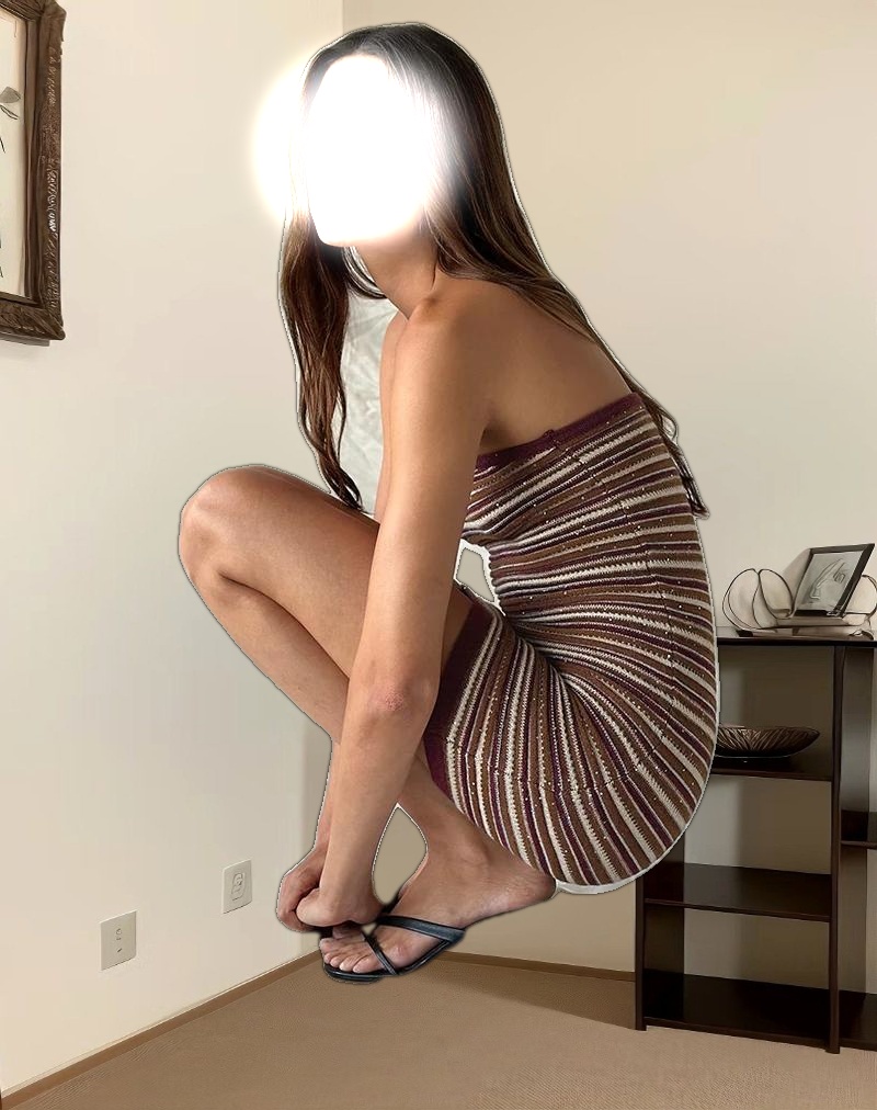 Rosbina Bandeau Mini Dress in Shimmer Stripe Knit Rust