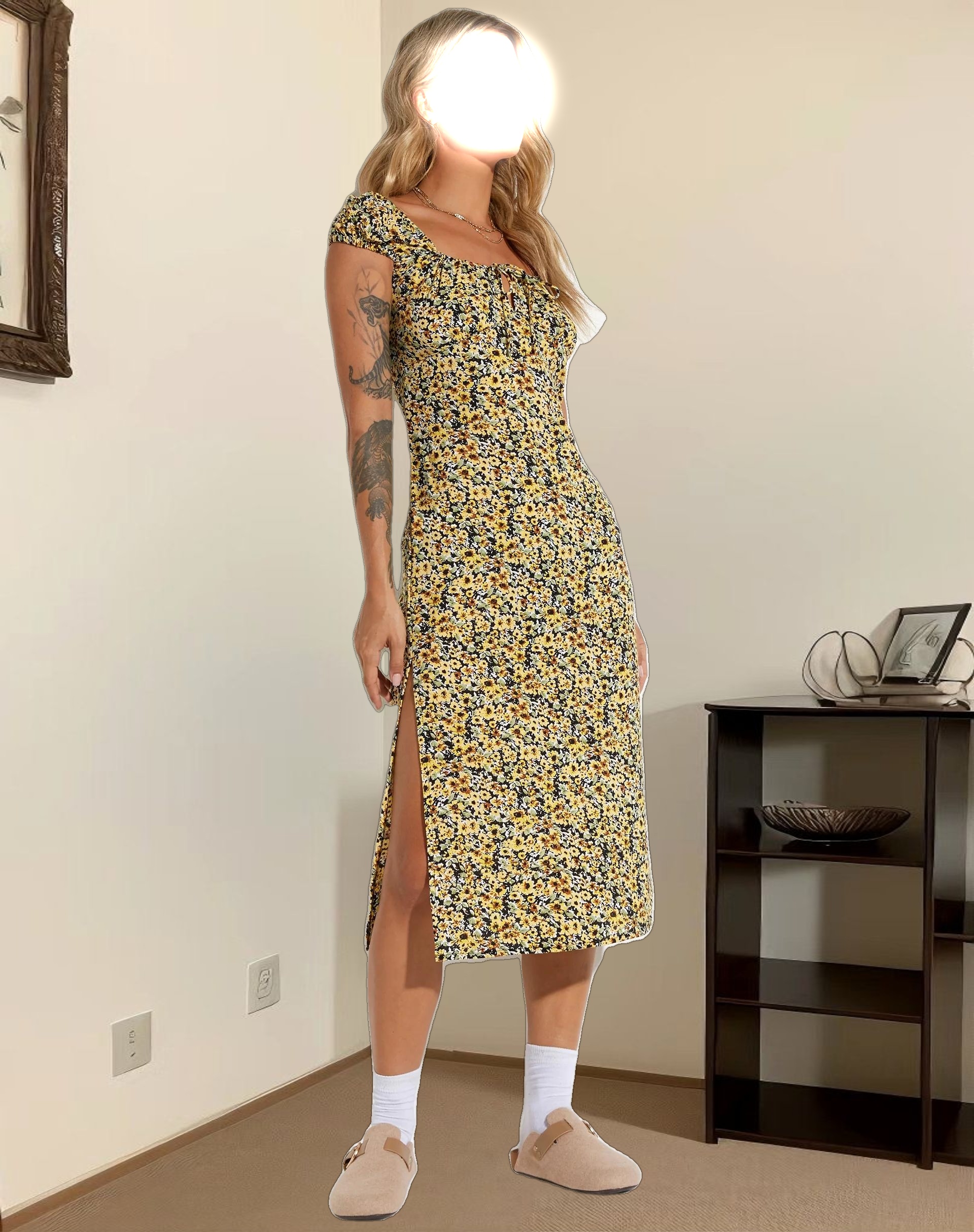 Lona Midi Dress in Spring Ditsy Yellow