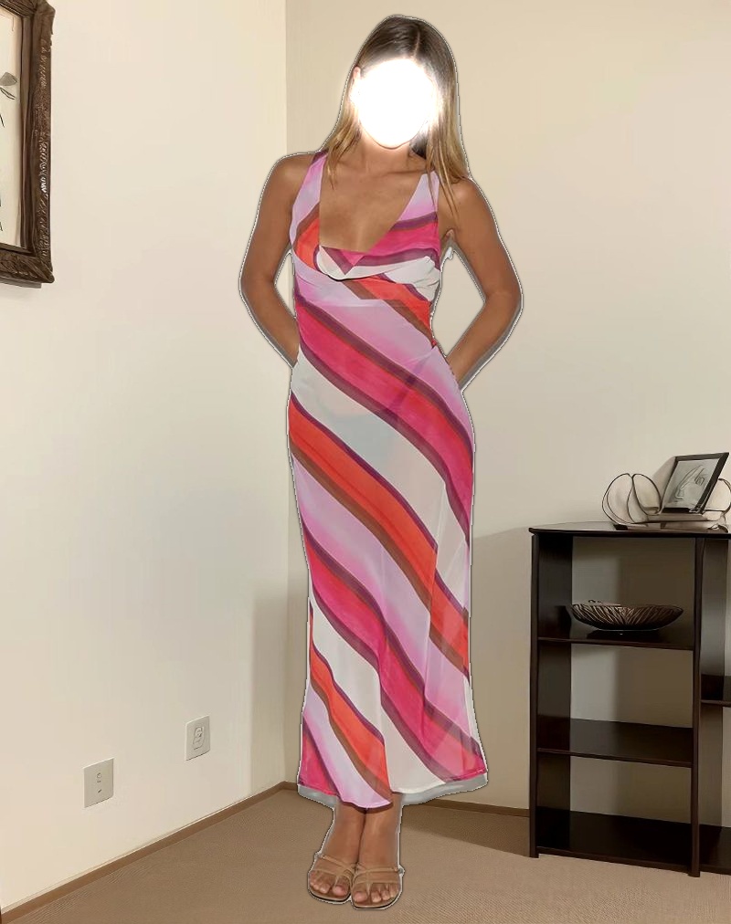 Anira Maxi Dress in Pink Chiffon Painted Stripe