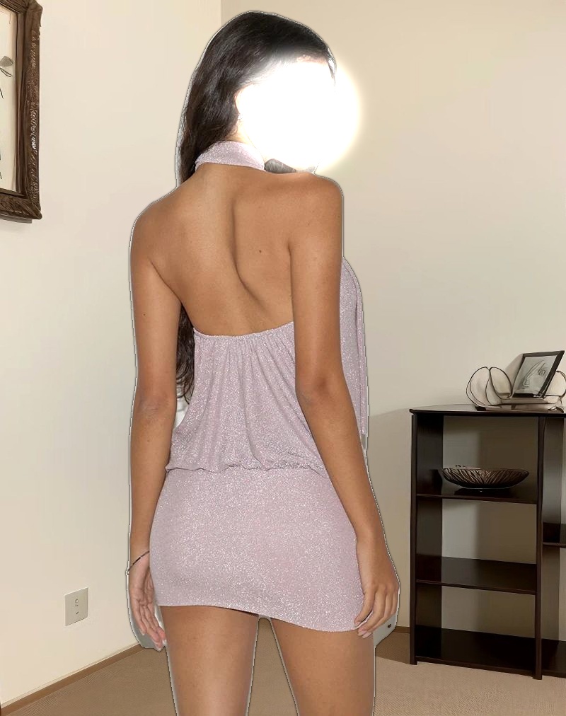 Joanka Tie Neck Dress in Shimmer Lurex Pink