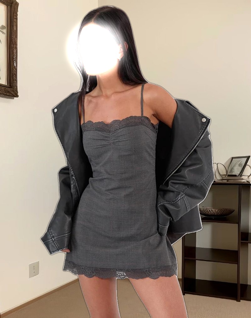 Larna Mini Dress in Check Tailoring Grey