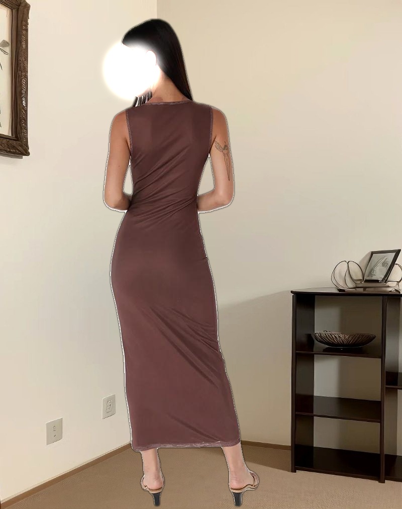 Fayola Maxi Dress in Blurred Floral Print Brown