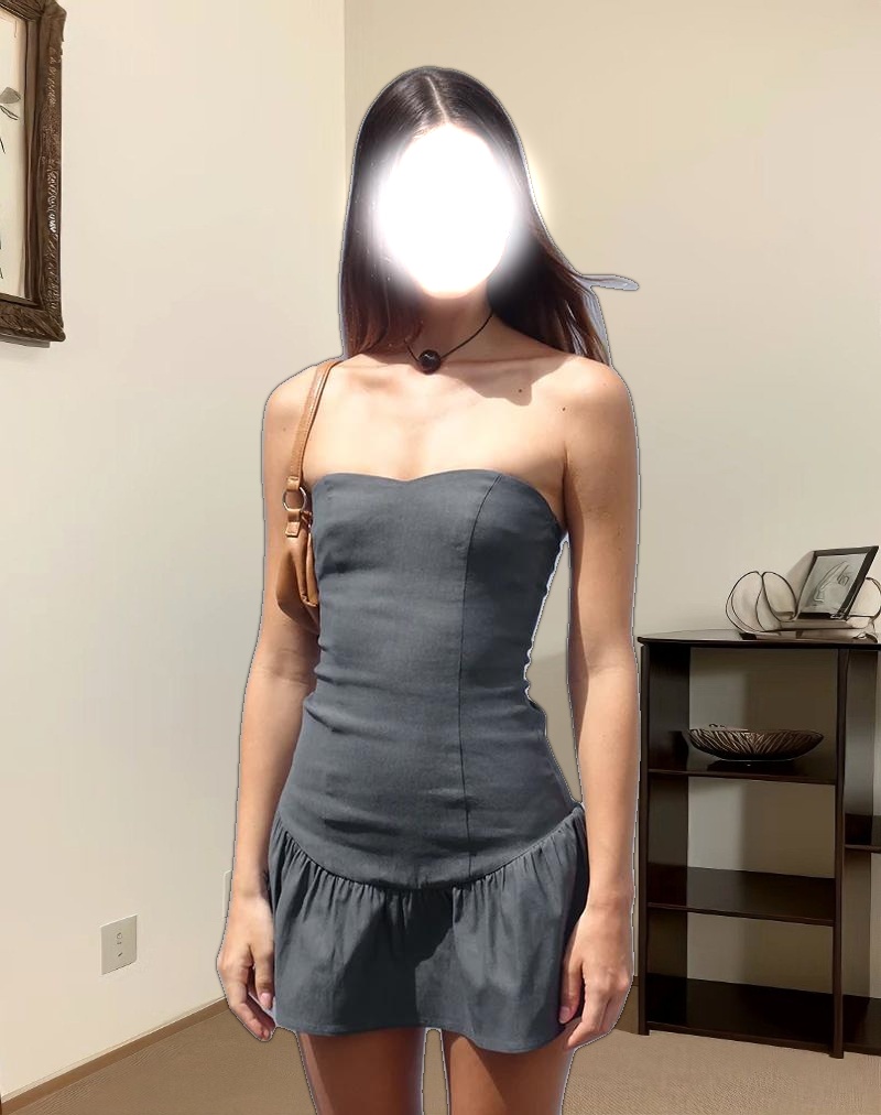 Sabina Bandeau Mini Dress in Charcoal Grey