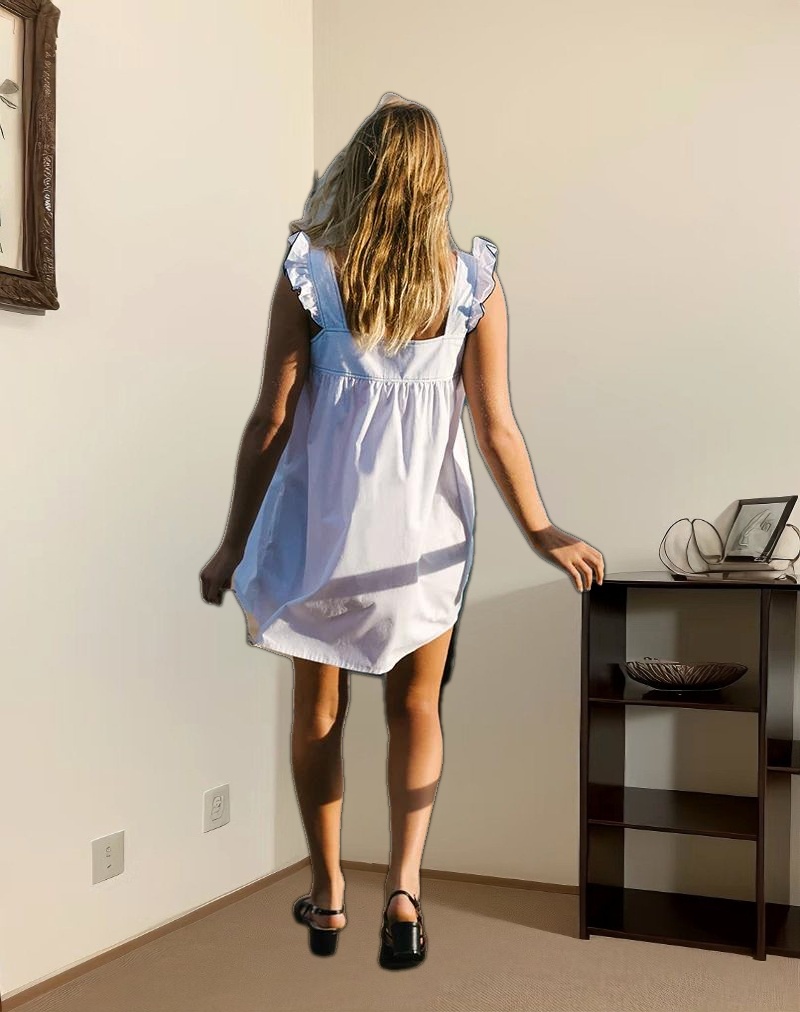 Sanaly Mini Dress in White with Navy Babylock