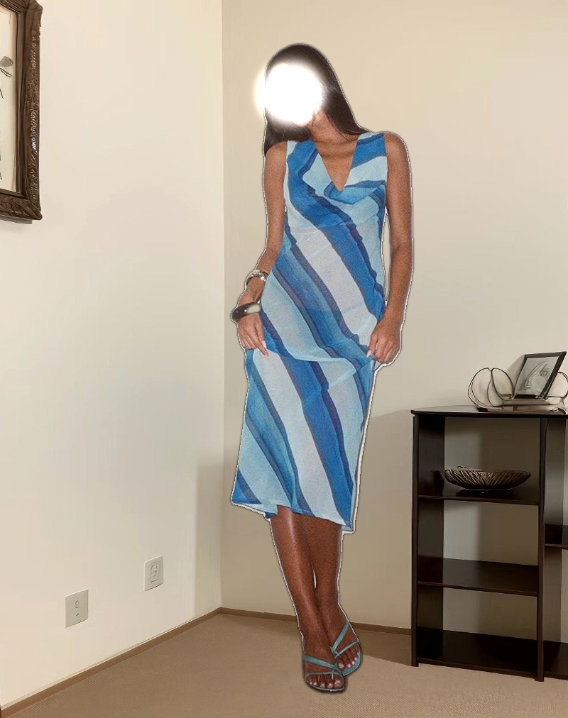 Anira Dress in Chiffon Painted Stripe Blue