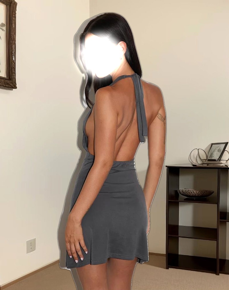 Malora Cowl Mini Dress in Charcoal