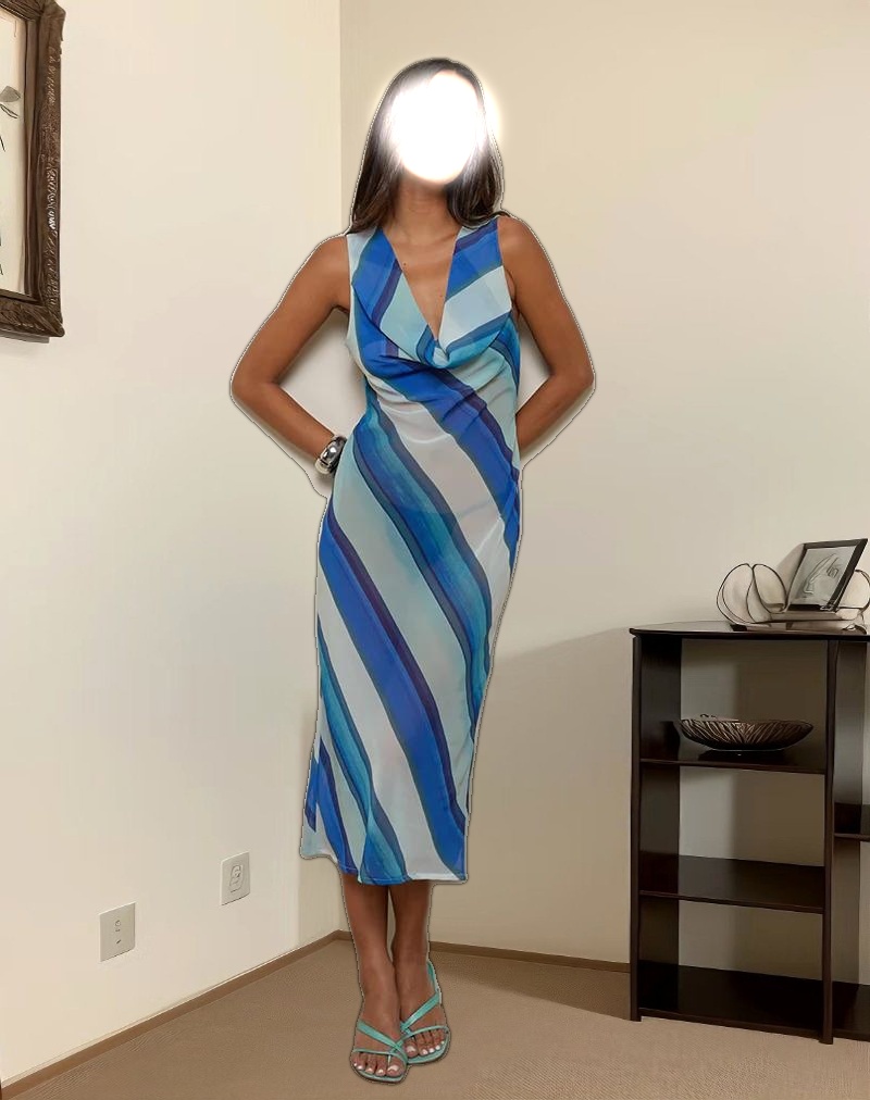 Anira Dress in Chiffon Painted Stripe Blue