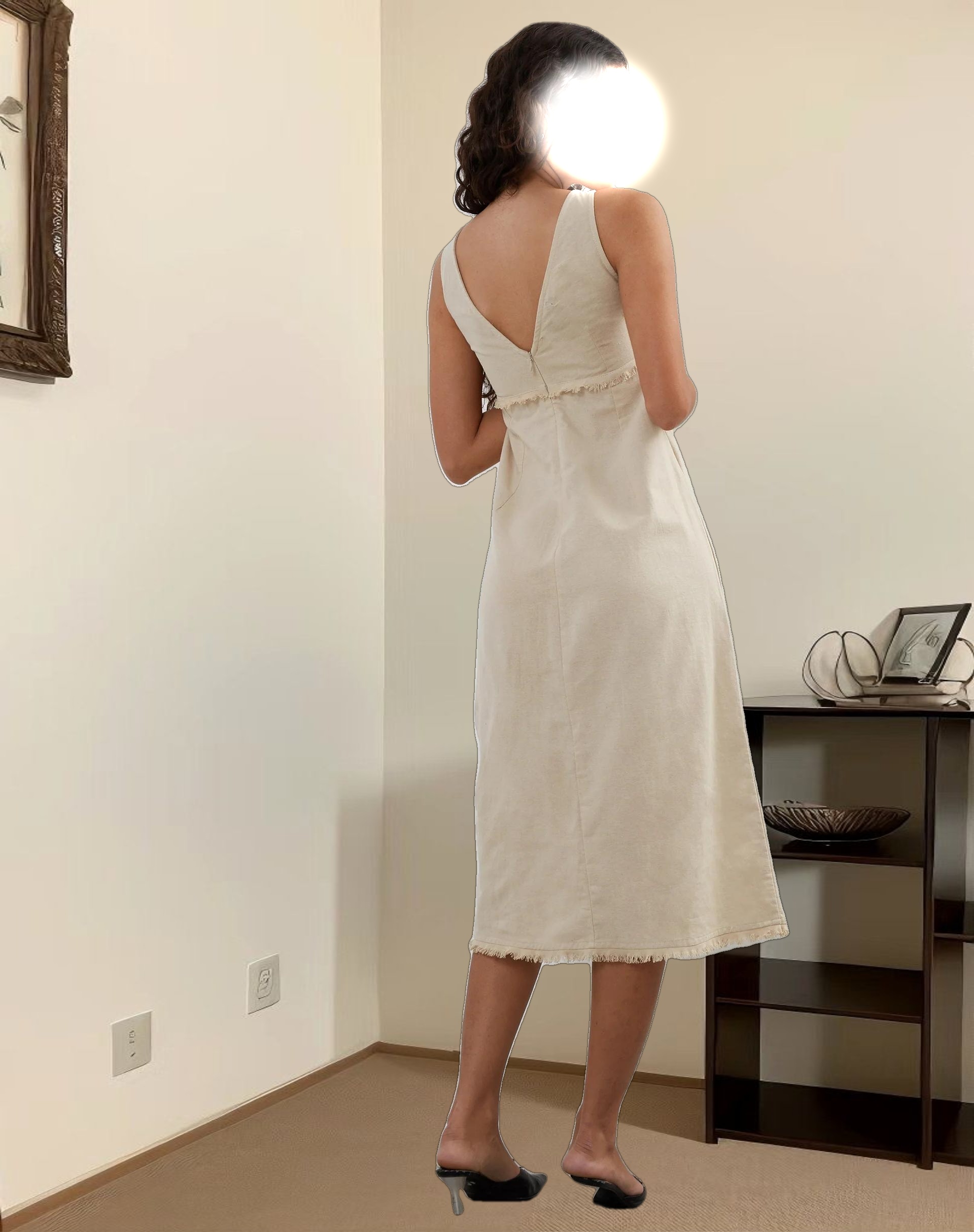 Antari Midi Dress in Ecru Linen