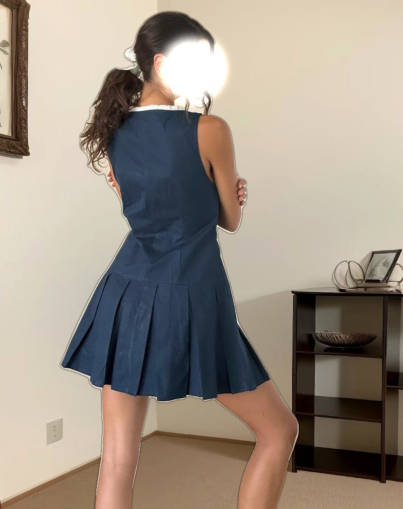 Gitas Button Mini Dress in Poplin Navy