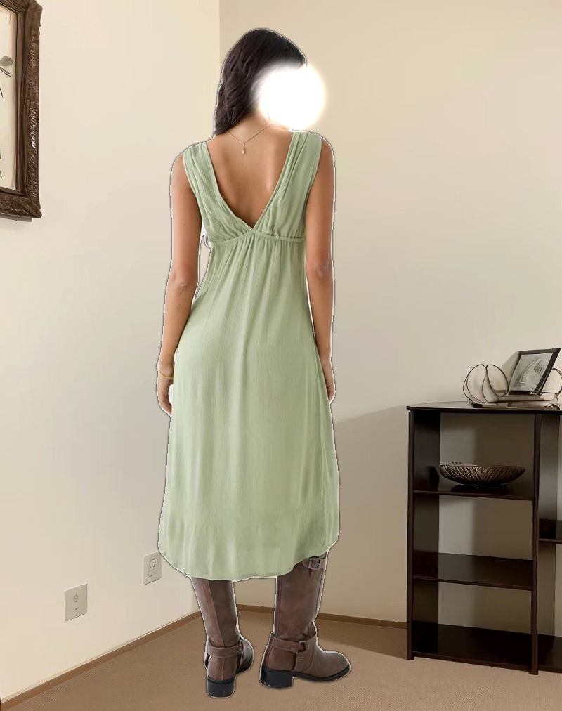 Havisla Tie Front Midi Dress in Sage Green