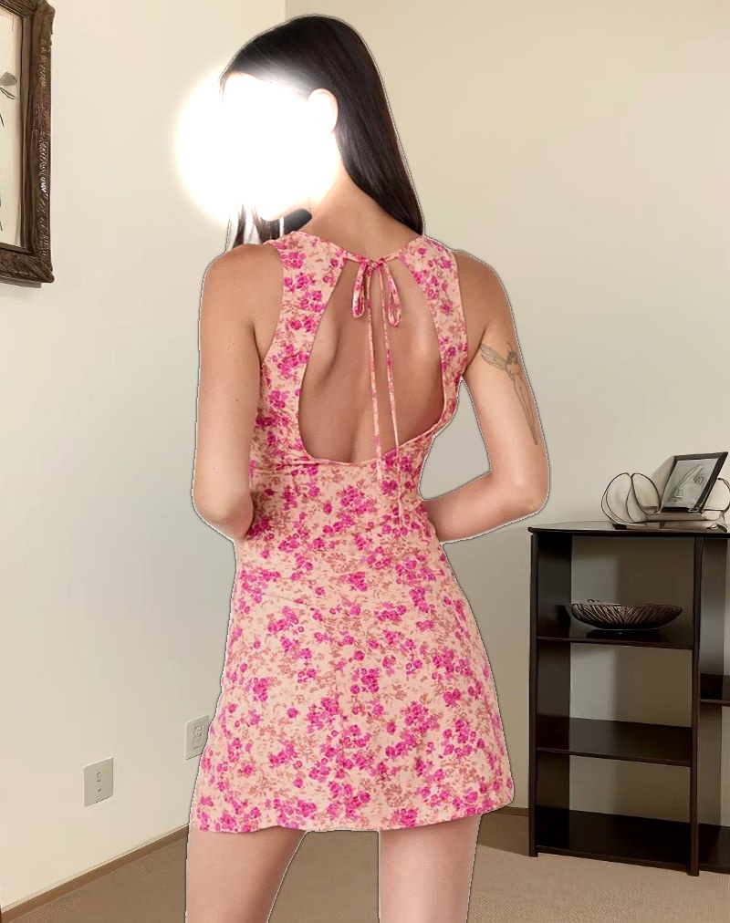 Ayana Backless Mini Dress in Dark Wild Flower Cantaloupe