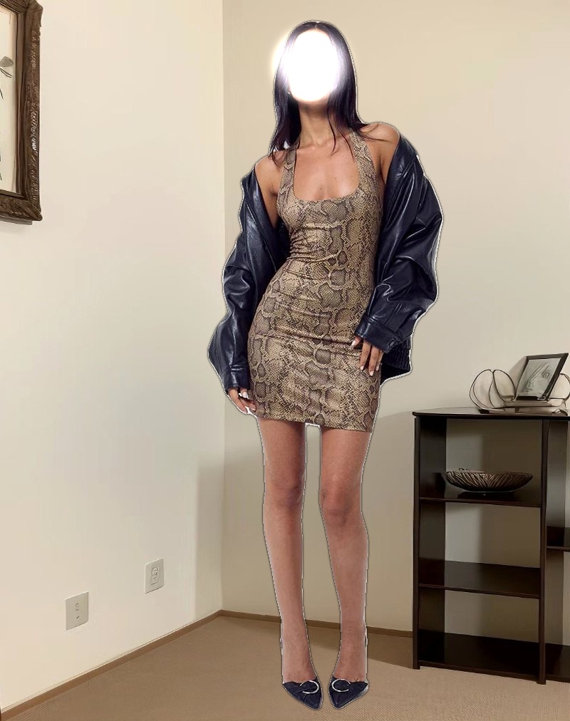 Janora Bodycon Mini Dress in Brown Snake Print