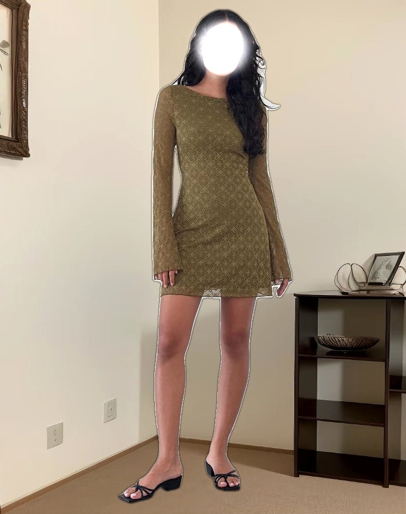 Sevila Long Sleeve Mini Dress in Textured Moss Green