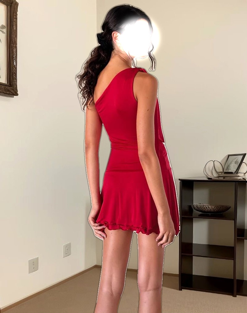 Boone One Shoulder Mini Dress in Slinky Red