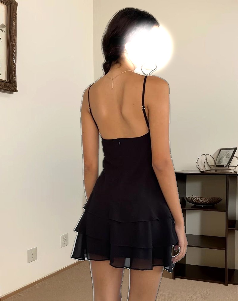 Riasi Ruffle Mini Dress in Chiffon Black