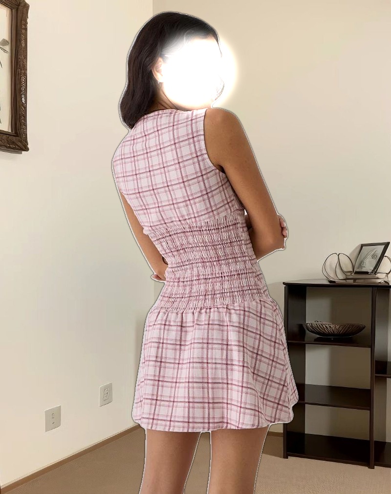Hevoria Mini Dress in Basic Tartan Pink