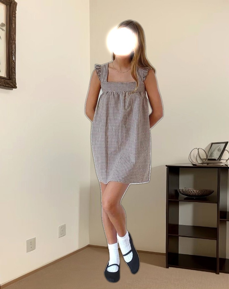 Sanaly Mini Dress in Mini Gingham Brown