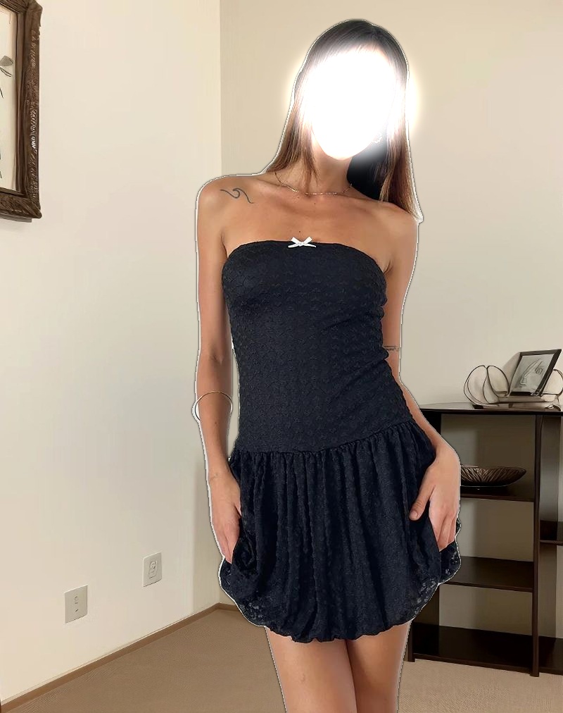 Cryolan Bandeau Mini Dress in Black Heart Lace