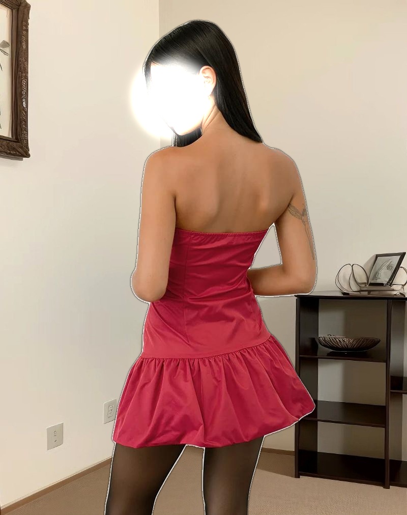 Denama Puffball Mini Dress in Deep Red