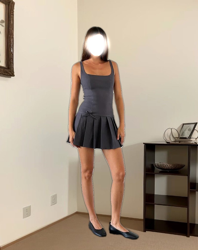 Jadzia Drop Waist Mini Dress in Charcoal Grey