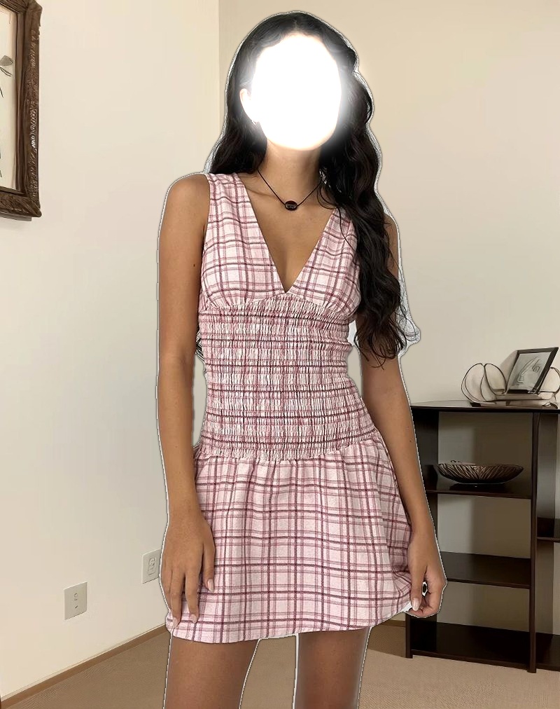 Hevoria Mini Dress in Basic Tartan Pink