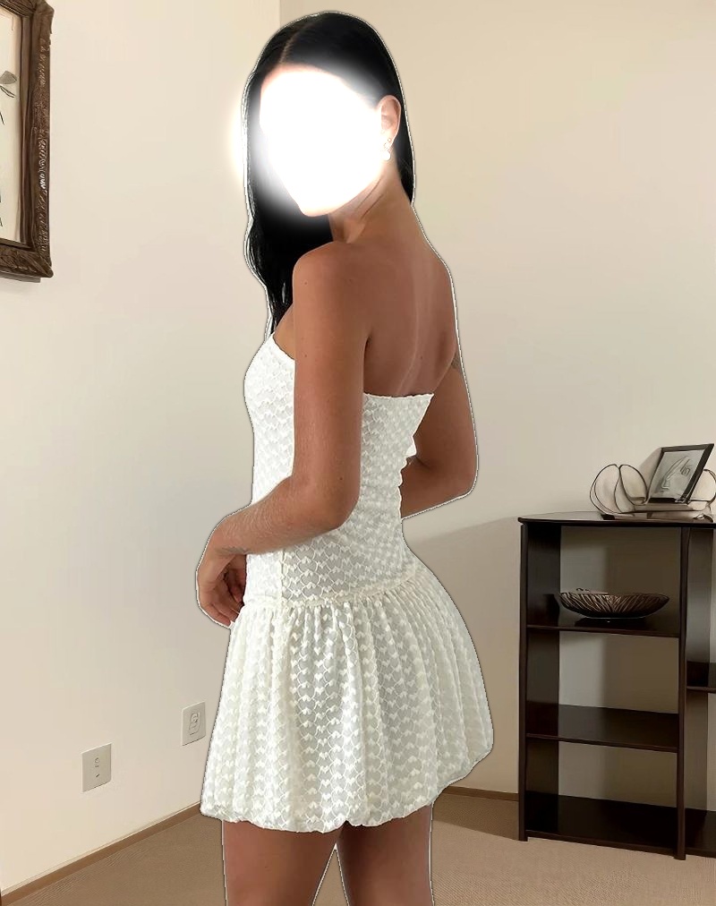 Cryolan Bandeau Mini Dress in Ivory Heart Lace