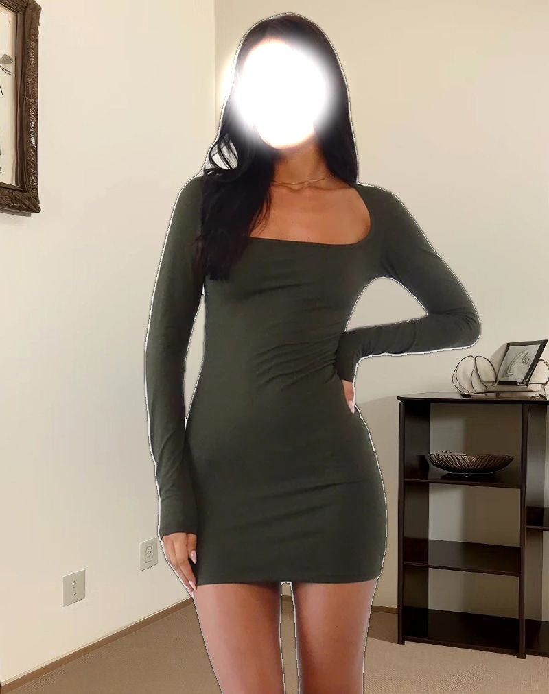 Janjisu Bodycon Mini Dress in Olive