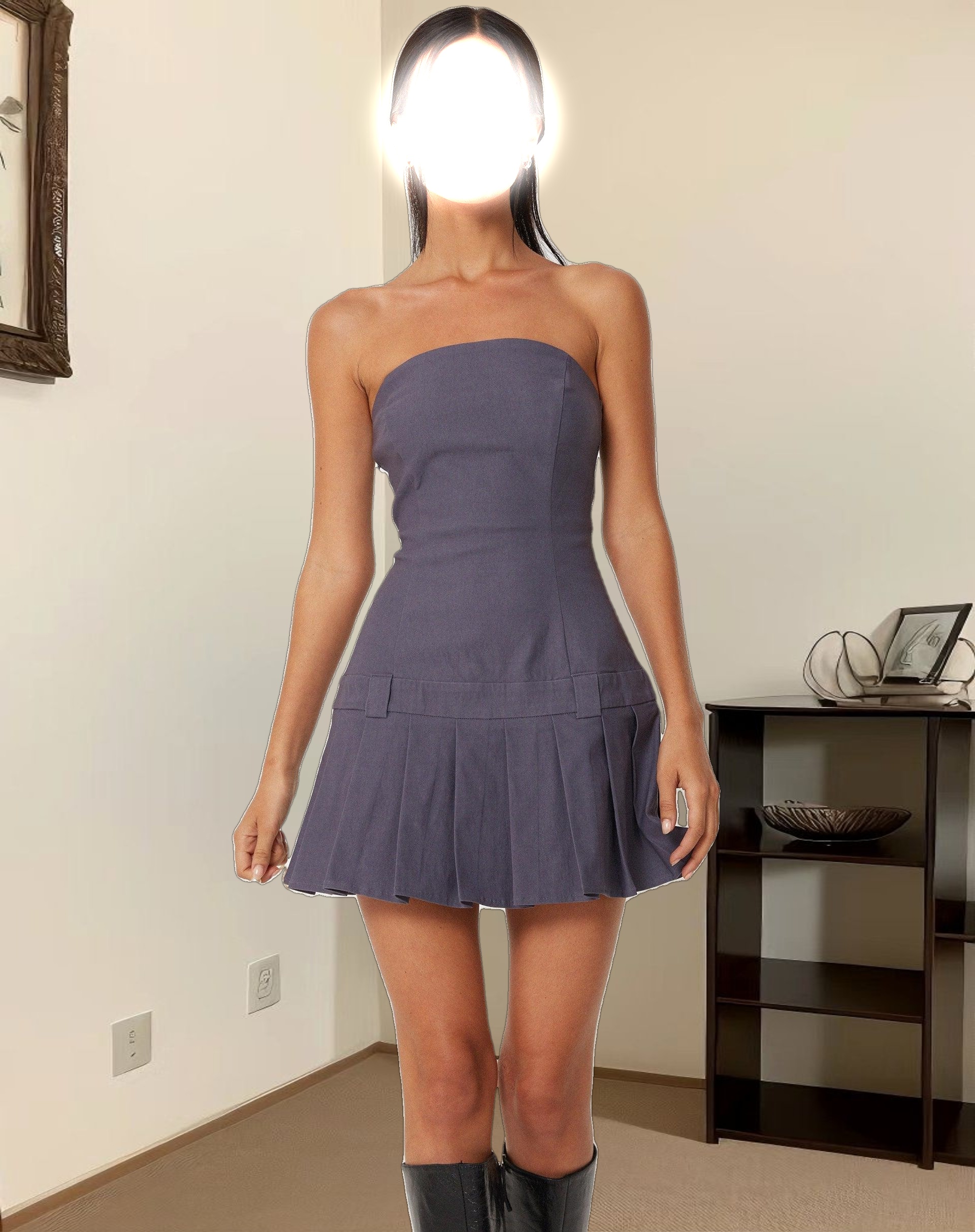 Payoda Bandeau Mini Dress in Dark Grey
