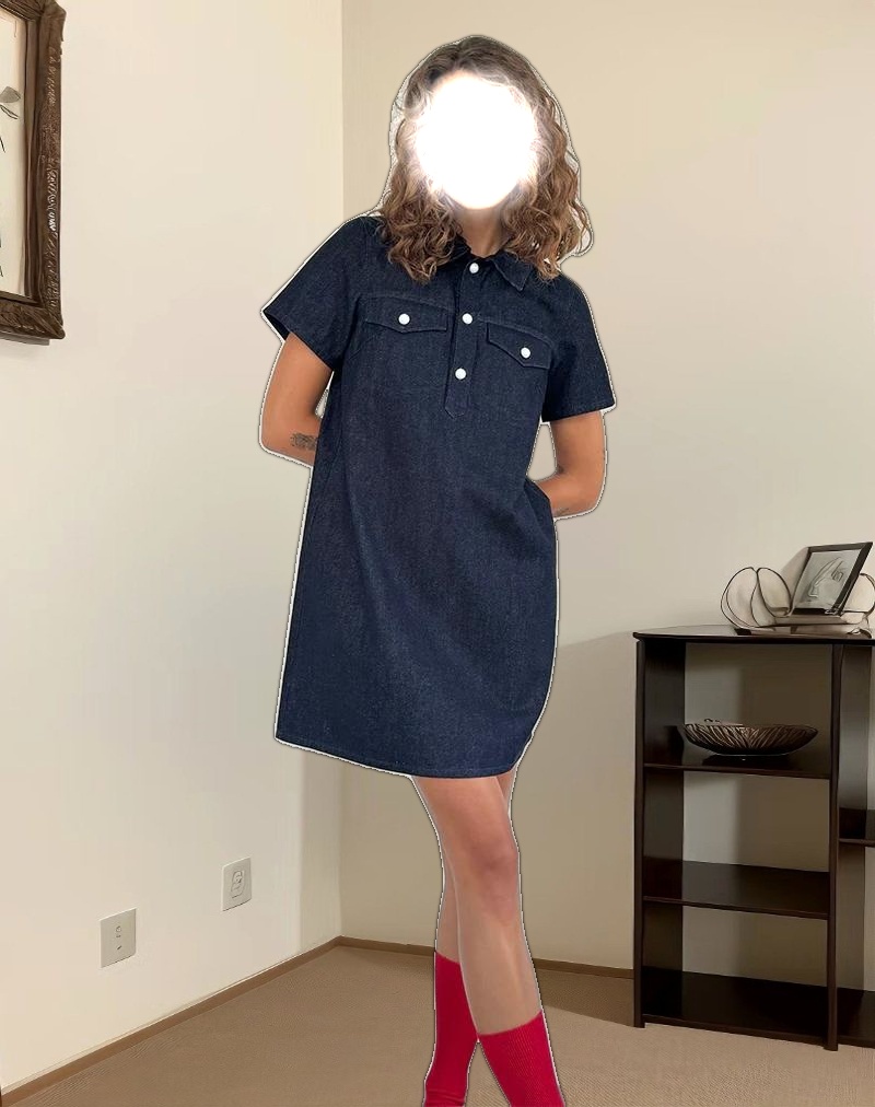 Reiga Smock Mini Dress in Denim Indigo
