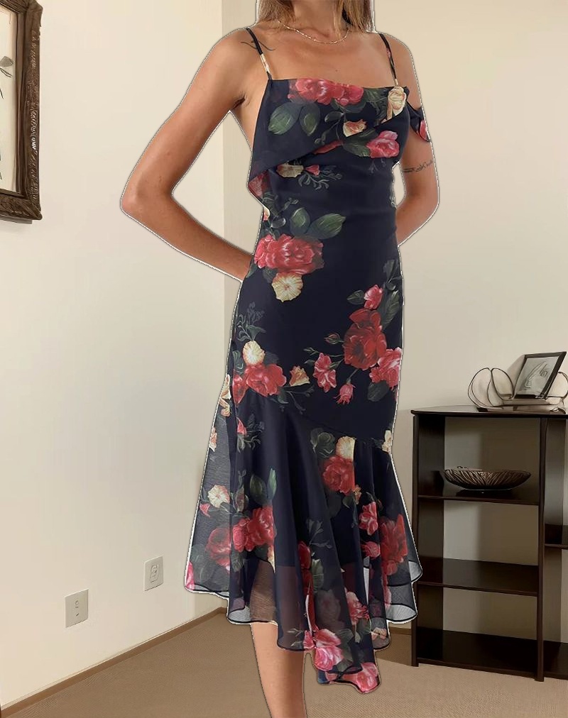 Dansya Midi Dress in Renaissance Rose Black